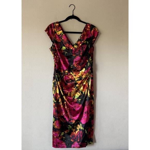 Maggy L Sheath Dress Women’s Petite Satin Ruched Cocktail Party Retro Colorful - Picture 1 of 7